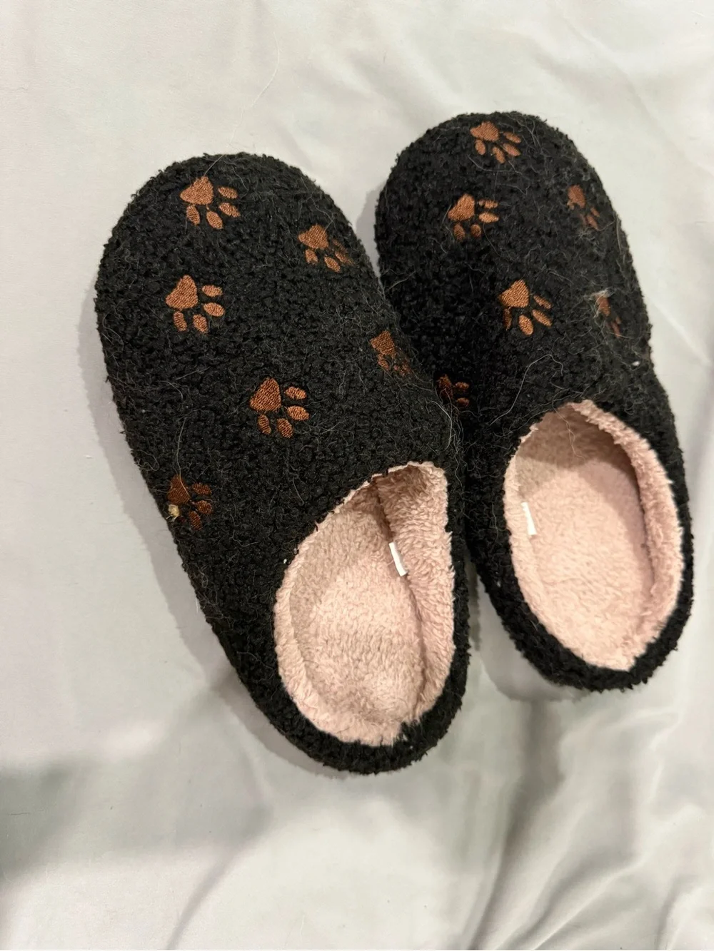 Cozy Paw Print Dog Slippers - Black with Pink Lining